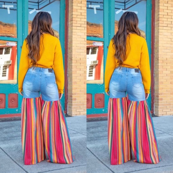 Denim Multi Color Wide Leg Pants. Size 4-18. We suggest go down a size. - Picture 2 of 3